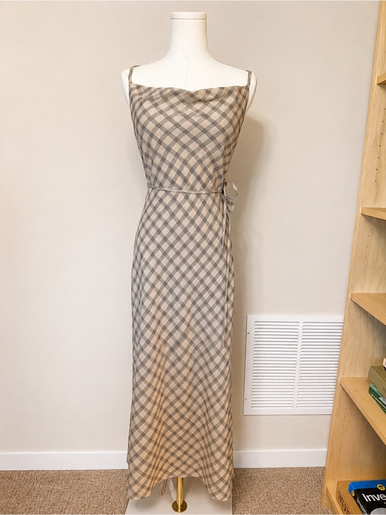 Lulus Dresses & Skirts - Lulus Chic City Beige Plaid Cowl Neck Midi Slip Dress Medium